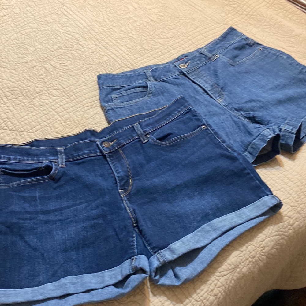 Two pair women’s jean shorts, about 3 1/2 to 4 inches like